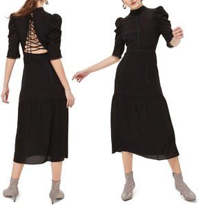 Topshop Lace-Up Corset Back Tiered Midi Dress